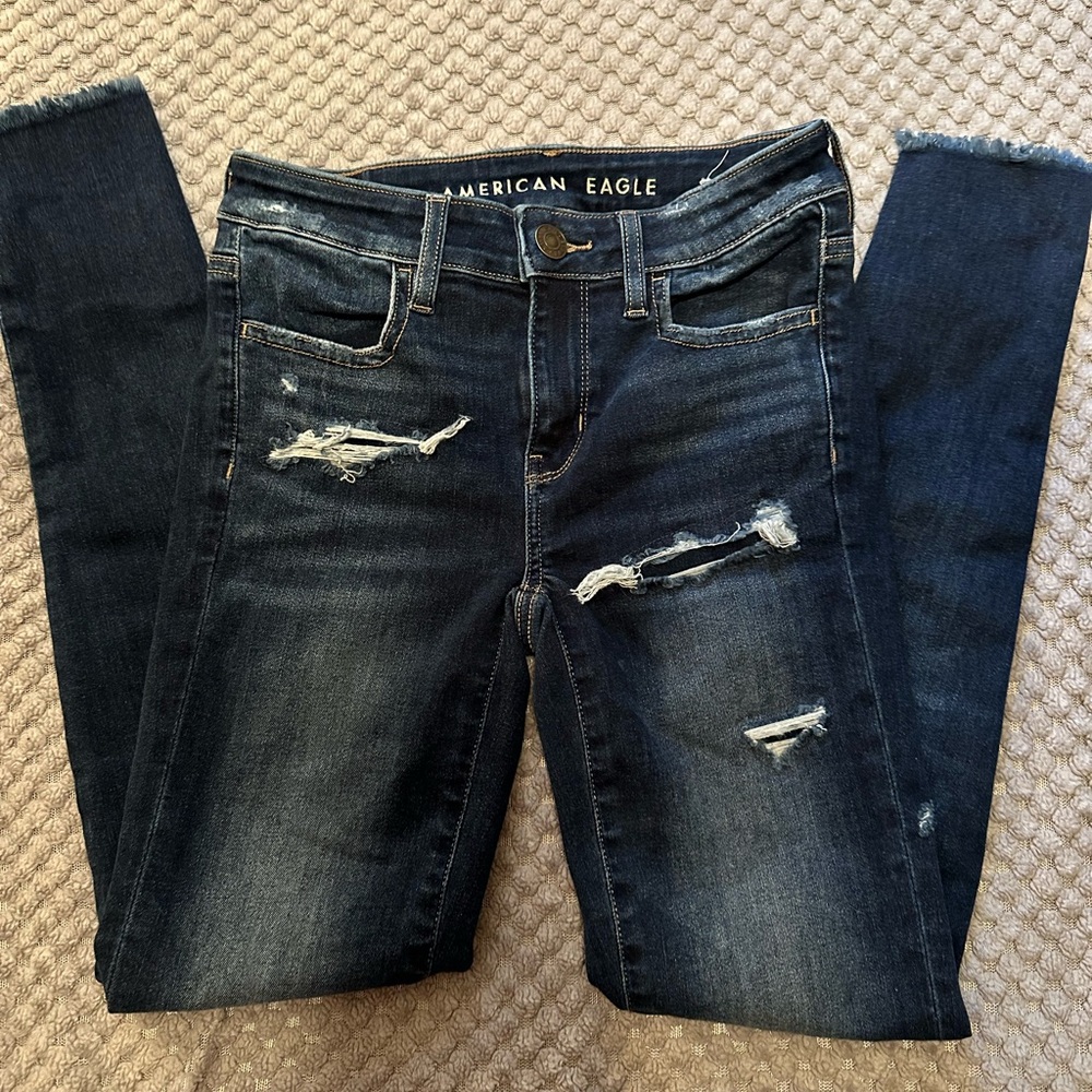 American Eagle Outfitters Blue Skinny Distressed Jeans